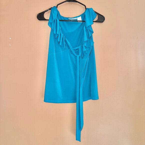 Worthington Stretch Women's Wrap Sleeveless Ruffle Blouse Top - Size Medium - Picture 5 of 9